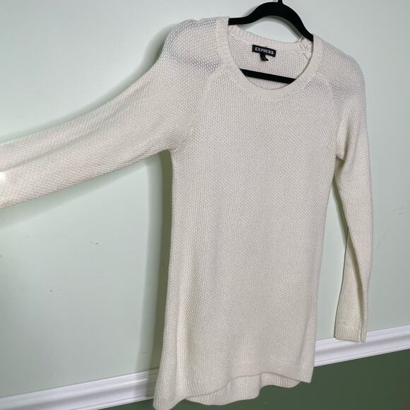 Express Tunic Sweater Rib Knit Long Sleeve Round Neck Cream Lagenlook XS - Picture 6 of 11